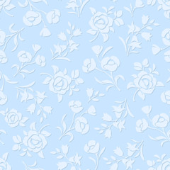 Vector seamless blue embossed floral pattern.