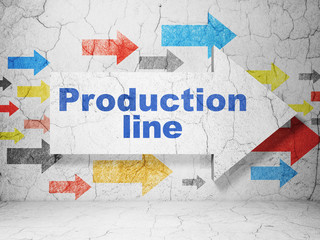 Manufacuring concept: arrow with Production Line on grunge wall background