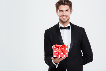 Cool businessman with gift