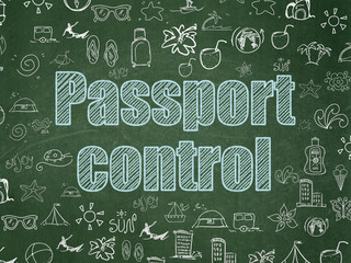 Travel concept: Passport Control on School board background