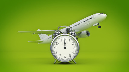 time for travel, airplane clocks. 3d renderind