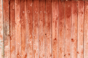 Red color old wood with vertical planks. Grunge wooden background