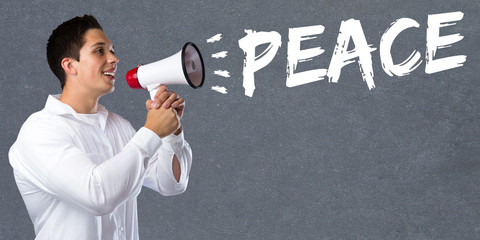 Peace Frieden Friede Megafon junger Mann