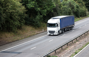 Atriculated lorry in motion on the motorway