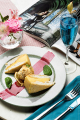 Delicious cake with nuts and cream.