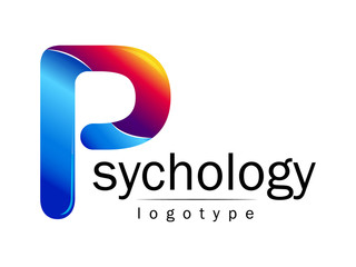 Modern logo of Psychology. Creative style. Logotype in vector. Design concept. Brand company. Blue and red color letter on white background. Symbol for web, print, card, flyer.
