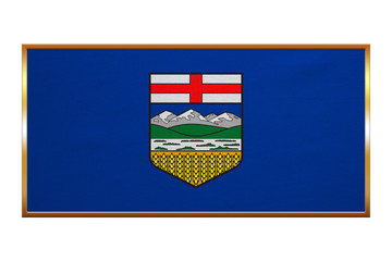 Flag of Alberta, golden frame, fabric texture
