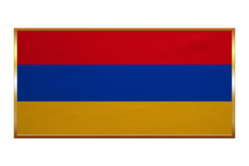 Flag of Armenia, golden frame, fabric texture
