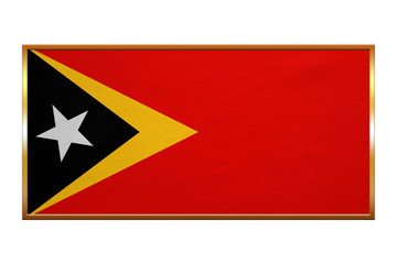 Flag of East Timor , golden frame, fabric texture