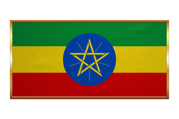 Flag of Ethiopia , golden frame, fabric texture
