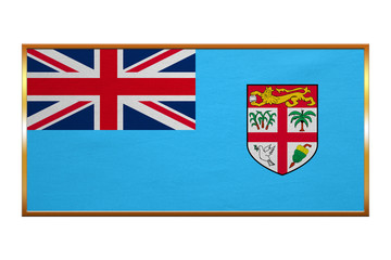 Flag of Fiji , golden frame, fabric texture