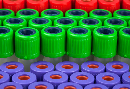 Tubes For Blood Analysis Red Green Purple