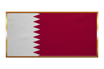 Flag of Qatar , golden frame, fabric texture