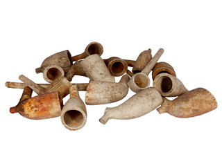 Collection of broken Victorian clay pipes dug up from a disused Victorian tip in Cardiff, Wales
