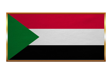 Flag of Sudan , golden frame, fabric texture