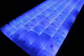 Illuminated Keyboard German Layout Alphabet Blue Elegant Business Dark