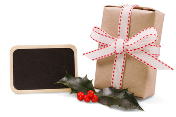 Weihnachts-Geschenk mit Tafel und Mistel