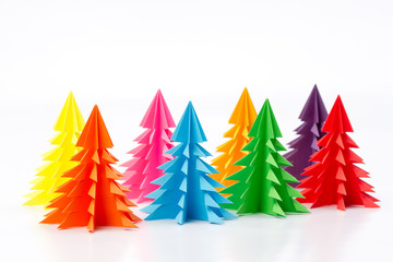 Fototapeta premium Christmas tree assorted colors of paper isolated on white