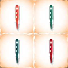 Medical thermometer. Flat sticker with shadow on old paper