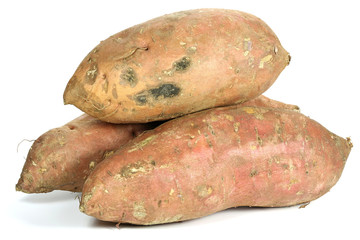 sweet potatoes from organic farming isolated on white background