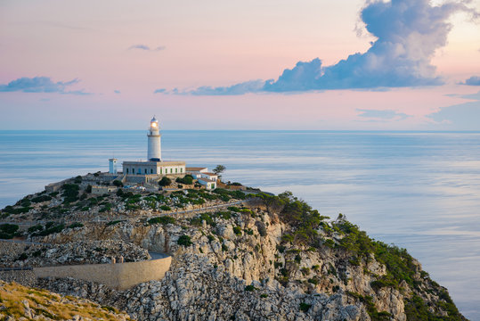 Lighthouse at Cap de Formentor on Majorca in the morning, Majorca, Balearic Islands, Spain, Europe