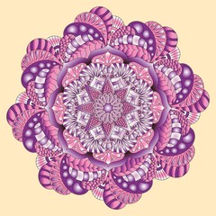 Vector Illustration. Flower mandala colored in purple colores