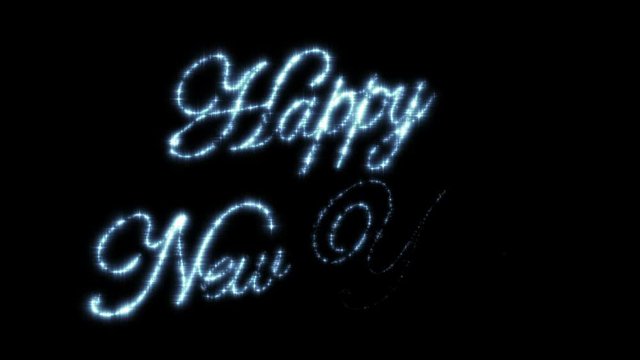 Happy New Year Beautiful Text Animation Isolated on Black Background. Stars in the Sky. HD 1080.