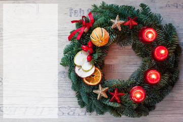 advent wreath on wooden background