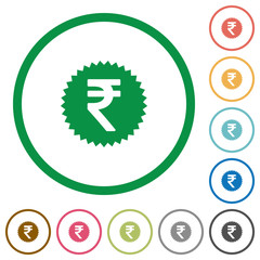 Indian Rupee sticker flat icons with outlines