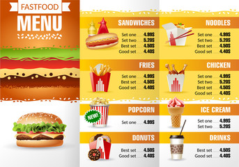 Vector illustration design menu fast food restaurant. - obrazy, fototapety, plakaty