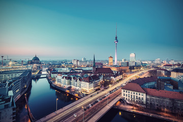 Berlin Mitte Skyline at evening, Berlin, Germany, Europe, Vintage filtered style