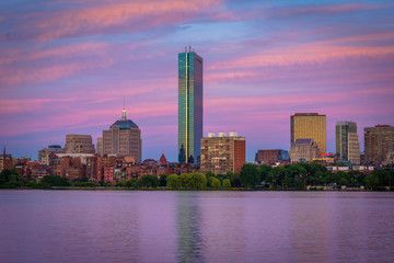 The Boston skyline and Charles River at sunset, seen from Cambri