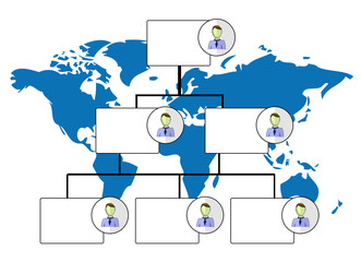 Illustration of organogram with world map