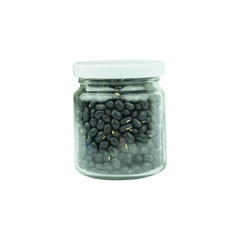 bottle of black beans isolated on white background