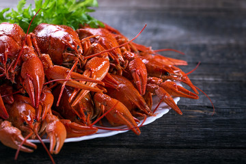 Plate of tasty boiled crayfish
