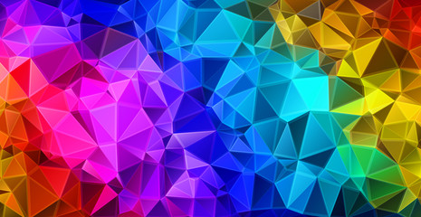Obraz premium This abstract background features a colorful low-poly design with a gradient of geometric triangles creating a faceted mosaic texture.