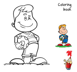 Goalkeeper with a ball. Coloring book. Cartoon vector illustration