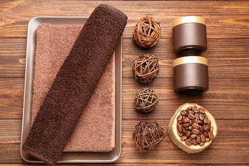 Beautiful spa composition on wooden table