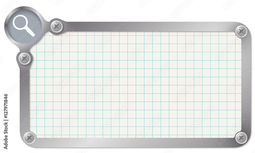 Aufkleber metal frame for your text with graph paper and magnifier