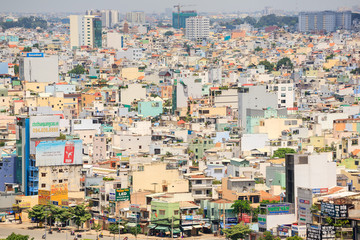Ho Chi Minh city (or Saigon) skyline, Vietnam. Ho Chi Minh city is the largest city and economic center in Vietnam with population around 10 million people.