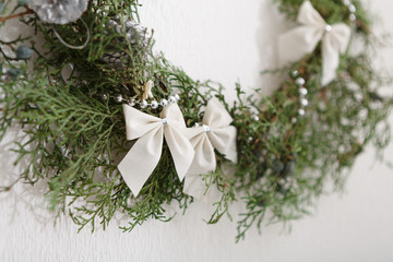 Beatiful christmas decorated garland from thuja tree
