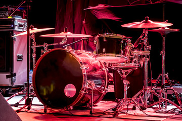 Fototapeta na wymiar Drums on empty stage