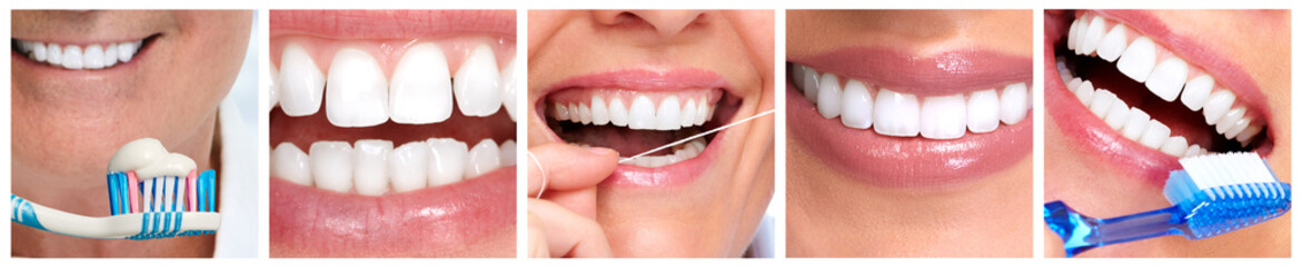 Teeth with toothbrush.