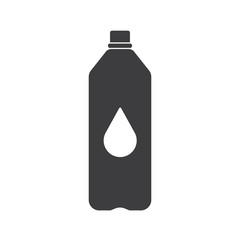 Black Plastic bottle silhouette with water. Small bottle of water. With drop. Vector illustration