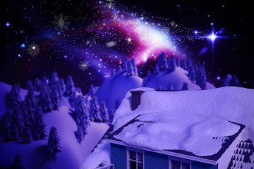 Composite image of snow covered roof of house
