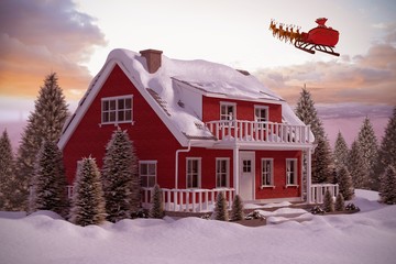 Composite image of snow covered house
