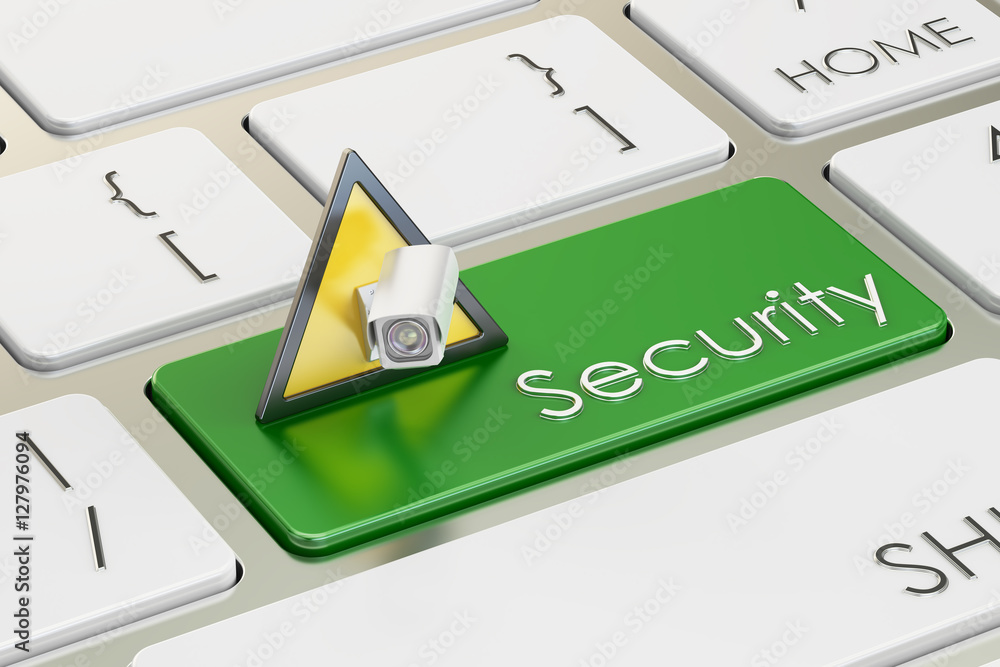 Poster security concept on green keyboard button, 3d rendering