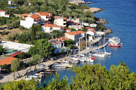 Steni Vala greek port village, Alonissos island.