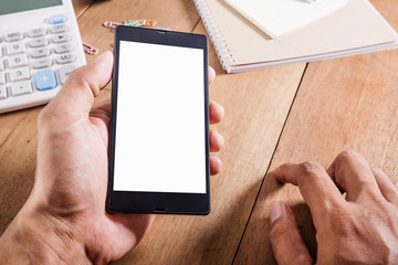 Hand of young man holding smart phone mobile