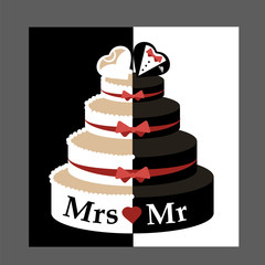 Wedding cake with hearts vector/illustration. 